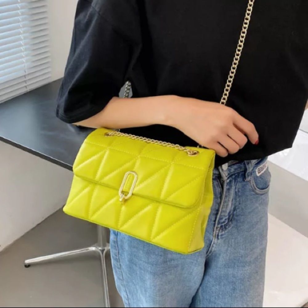 Lime Green Neon Crossbody Quilted Shoulder Mini Bag